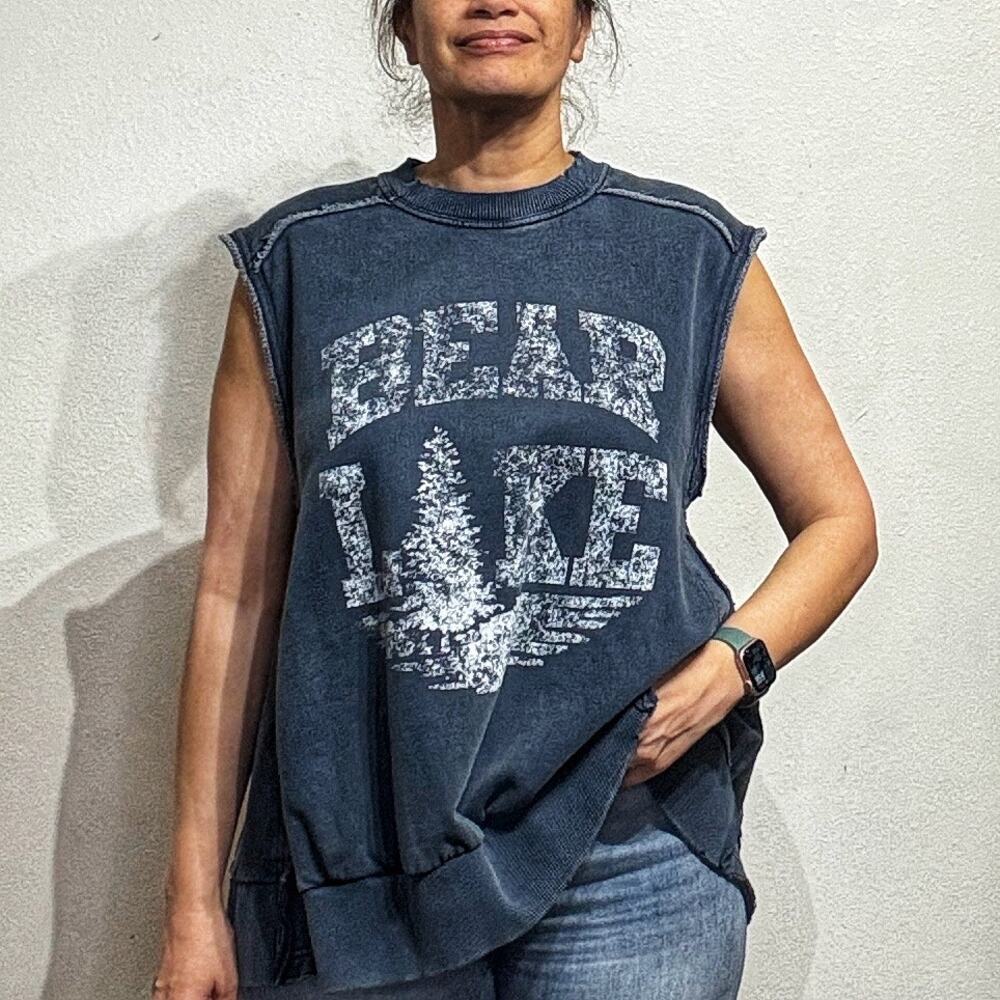 Free People Washed Black Lakeside Graphic Sweat Sz XS